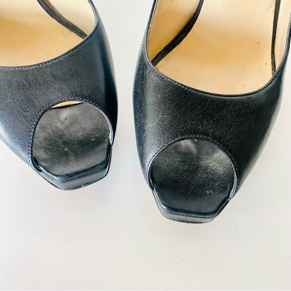 JIMMY CHOO Classic Black Leather Open Peep Toe Heeled Slingback Sandals Shoes 38 - Picture 3 of 16
